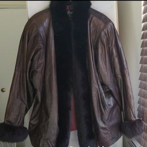 Leather & Fox Fur Trim Jacket Sz. Large